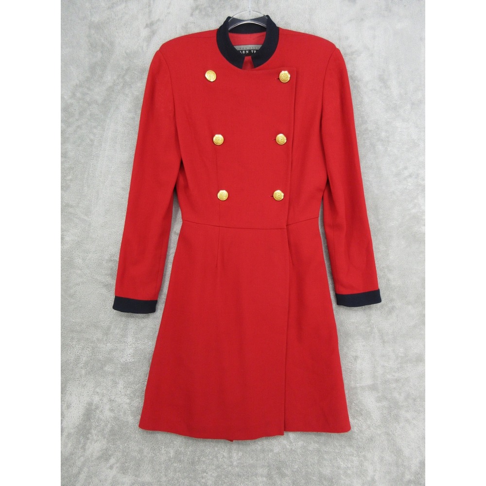 Vintage Linda Allard Ellen Tracy Dress Womens Size 6 Military Wool Nautical Wrap